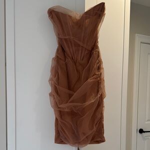 Elegant Strapless Brown Dress